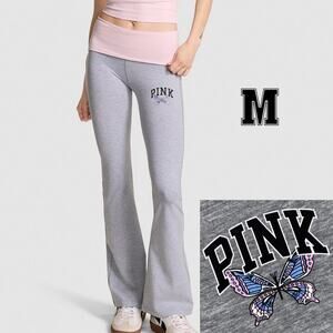 NEW! VS PINK Limited Edition Pink Tulip Butterfly Foldover Flare Leggings - MD S